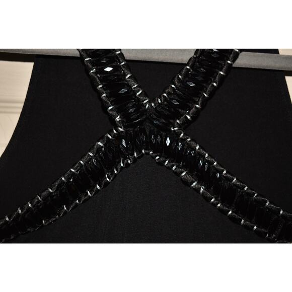 EXPRESS $78 Black Embellished Halter Neck Mini Dress Jersey Knit Stretch Medium - Picture 4 of 4